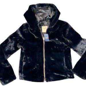Abercrombie & Fitch Black Faux Fur Hooded Crop Jacket XXS